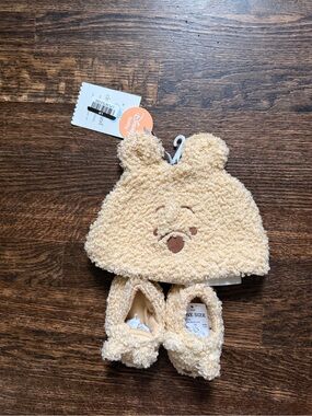 Cloud Island Disney Baby Winnie the Pooh Beige Fuzzy Hat and Booties Set - OS